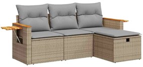 3325951 vidaXL Градински диван с възглавници, 4 части, бежов полиратан