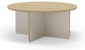 Кремава/естествена кръгла масичка за кафе с дъбов плот ø 80 cm Hillary – Marckeric