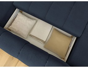 Тъмносин сгъваем/с място за съхранение ъглов диван (десен ъгъл/U форма) Fuji – Bobochic Paris