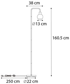 Подова лампа в стил Арт Деко черна с димно стъкло - Vidro
