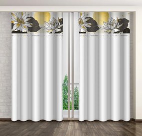 Класическа бяла завеса с принт на лотосови цветя Ширина: 160 см | Дължина: 250 см