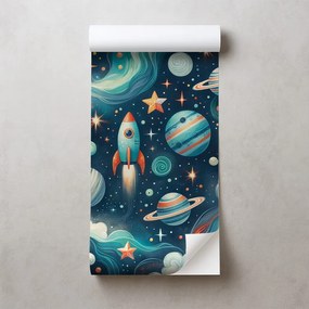 Самозалепващ тапет – Цветна вселена с ракета