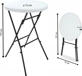 Сгъваема стояща бар маса Ø72 cm - бяла, височина 110 cm