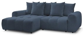 Син шенилов разтегателен ъглов диван с място за съхранение (ляв ъгъл) Roxelane – Bobochic Paris