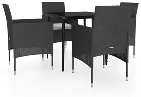 3099306 vidaXL Градински трапезен комплект от 5 части с възглавници черен