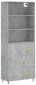3189425 vidaXL Висок шкаф, бетонно сив, 69,5x34x180 см, инженерно дърво