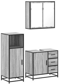 3300958 vidaXL Комплект мебели за баня от 3 части сив сонома инженерно дърво