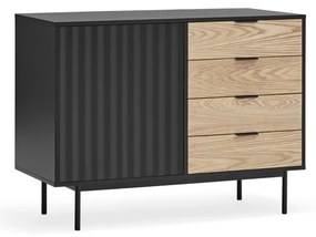 Черен/естествен нисък скрин от декор от дъб 108x80 cm Sierra – Teulat