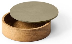 Дървена декоративна кутия за съхранение от еко кожа с капак в зелен и естествен цвят ø 11x3,5 cm Circle Nupo – LIND DNA