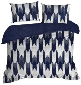 Памучен комплект чаршафи PALERMO с геометричен мотив в сини и бели цветове 3 части: 1бр 160х200 + 2бр 70х80