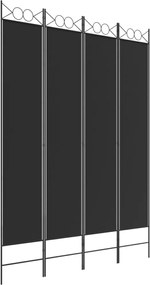 350169 vidaXL Параван за стая, 4 панела, черен, 160x220 см, плат