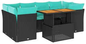 3326892 vidaXL Градински комплект диван с възглавници 7 части черен полиратан