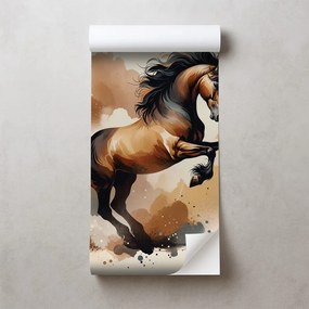 Самозалепващ тапет – Динамичен кафяв кон в движение