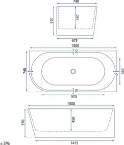 Ъглова акрилна вана REA Bellanto Slim 150 Right