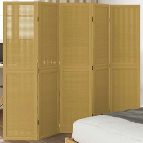 358821 vidaXL Разделител за стая, 5 панела, кафяв, дърво пауловния масив