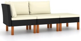 315766 vidaXL Градински лаундж комплект, 3 части, полиратан и евкалипт масив