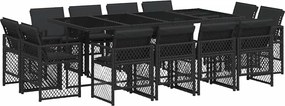 3210859 vidaXL Външен трапезен комплект 13 части с възглавници черен полиратан
