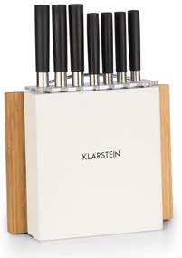 Klarstein Комплект ножове Kitano Plus 9 части с дървен блок и бамбукова дъска за рязане бяла