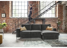 Тъмносиво кадифено ъглово канапе, десен ъгъл Lofty Lilly - Miuform