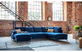 Морскосиньо кадифе, U-образен разтегателен диван, десен ъгъл Lofty Lilly - Miuform