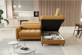 Жълт кадифен разтегателен ъглов диван с място за съхранение (десен ъгъл L форма) Barea – ELTAP