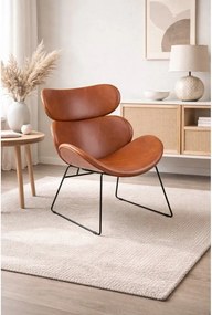 Кафяв фотьойл от изкуствена кожа с черни крака Cazar - Actona