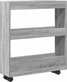 855246 vidaXL Тясна количка за съхранение 3 нива сив сонома инженерно дърво