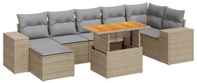 3327405 vidaXL Градински диван с възглавници, 8 части, бежов полиратан
