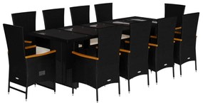 3277538 vidaXL Градински комплект с възглавници 11 части полиратан черен