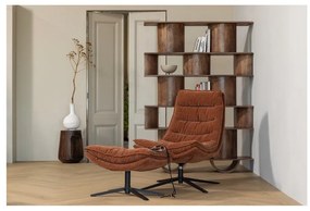 Кафяв въртящ се шенилов фотьойл с табуретка Kube – WOOOD