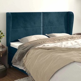 3117886 vidaXL Горна табла за легло с уши, тъмносиня, 203x23x118/128см, кадифе