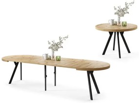 ВИТО Дъб Артисан/черни крака - ГОЛЯМА КРЪГЛА МАСА Ø110 РАЗТЕГАТЕЛНА ДО 310 cm С КРАКА Y ЛОФТ/ИНДУСТРИАЛНА