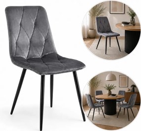 AMELI VELVET, тапициран стол за трапезария с метални крака Сив