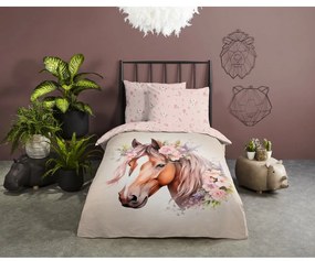 Розово-кафяво единично памучно детско спално бельо 140x200 cm Avera – Good Morning