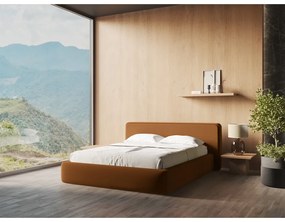 Двойно легло теракотено тапицирано с място за съхранение и включена подматрачна рамка 180x200 cm Kiana – Makamii
