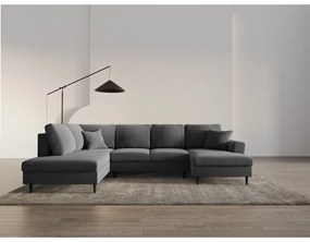 Светлосив кадифен разтегателен ъглов диван с място за съхранение (ляв ъгъл/U форма) Kyoto – Cosmopolitan Design