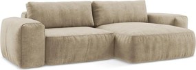 Светлокафяв шенилов сгъваем ъглов диван (десен ъгъл) Kuki – Makamii