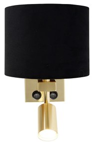 Стенна лампа месинг с лампа за четене и абажур 18 см черен - Brescia