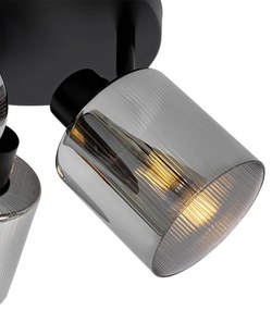 Таванен прожектор черен с опушено стъкло кръгъл 3-светлина регулируем - Laura