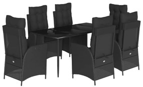 3213179 vidaXL Градински трапезен комплект 7 части възглавници черен полиратан