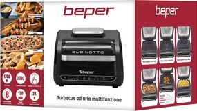 Разопакован: Мултифункционална скара/барбекю 8в1 Beper P101FRI080, 1700W, 8 функции, 3.8 L, 230 C, Черен