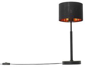 Модерна настолна лампа с текстилен абажур черен със злато - VT 1