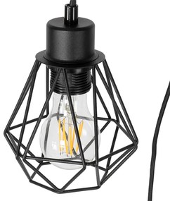 Рустикална подова лампа черна с дърво 2-светлина - Chon