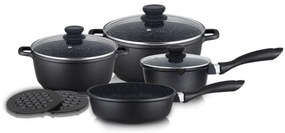 Комплект тенджери, тиган и подложки ZEPHYR ZP 4318 M9, 9 части, Мраморно покритие, Индукция, Черен