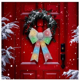 LED RGB коледна декорация 11xLED/3xLR44 40x30 cm сребърна панделка