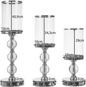 Комплект от 3 свещника, фенери на стъбло, сребърни Ruhhy