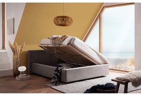 Светлокафяво двойно легло 140x200 cm тапицирано с място за съхранение с включена подматрачна рамка Cube – Meise Möbel