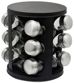 Бурканчета за подправки на стойка ZEPHYR ZP 1217 CR12, 12 бр. бурканчета, 3 нива, Въртяща се основа, Черен
