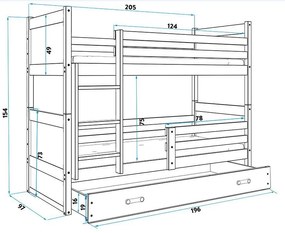 Двуетажно легло Riccon-Γραφίτης - White-200 x 90