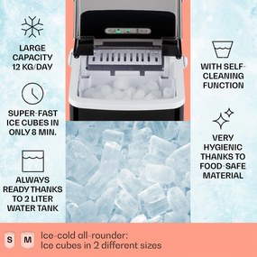 Klarstein Arctic Porter, машина за лед, конусовидни парчет алед, 12 кг/24 часа, благородна стомана